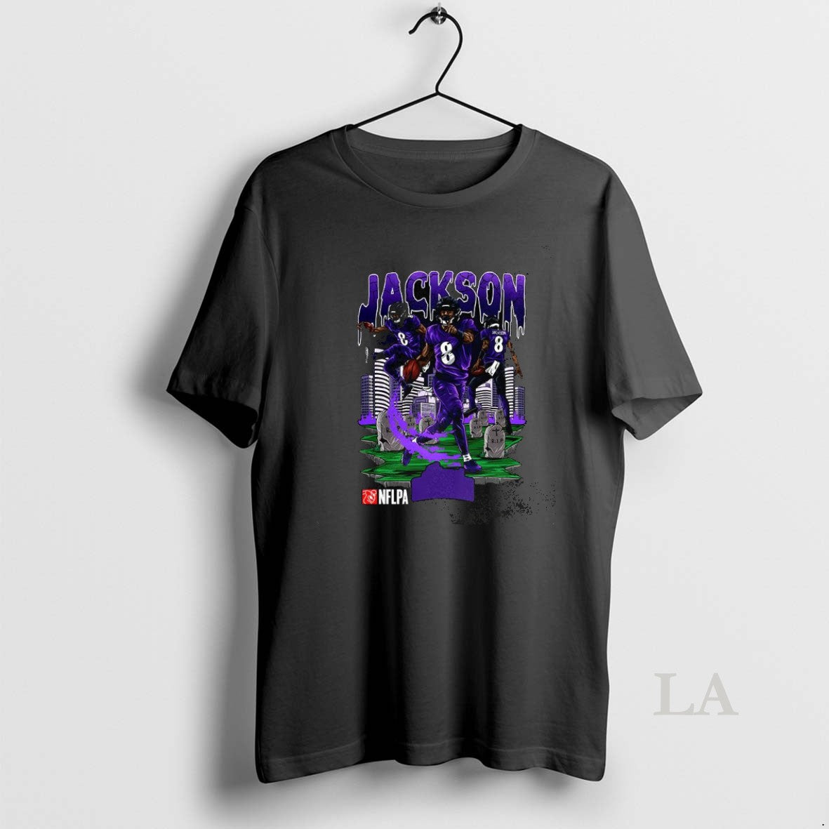 Original Lamar Jackson Baltimore Ravens Football Number 8 Cemetery Skyline