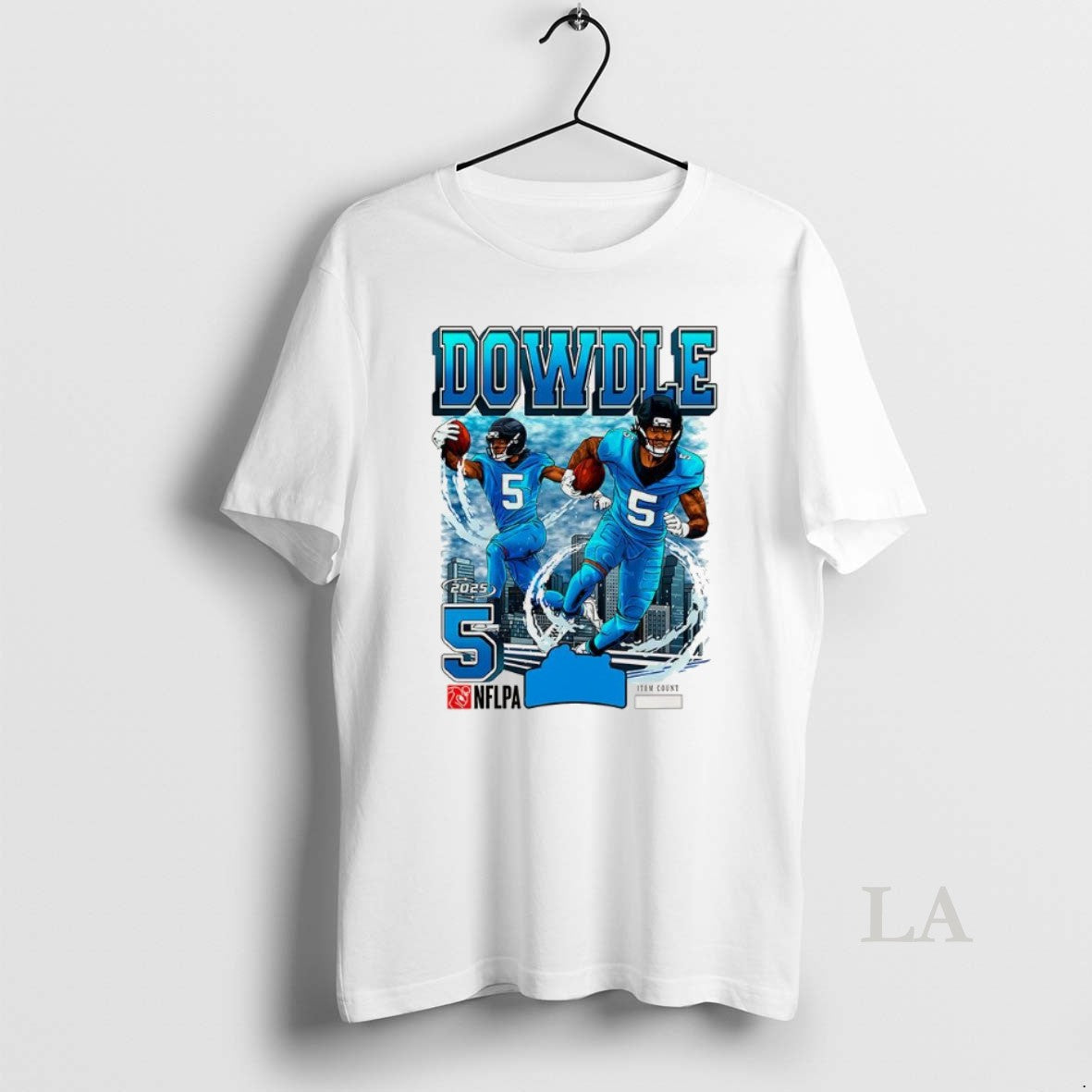 Original Rico Dowdle Carolina Panthers Football 2025 Number 5 Skyline