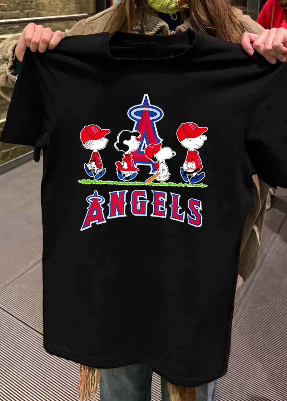 Peanuts Gang Walking with Baseball Gear Los Angeles Angels shirt