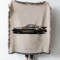 Porsche 911 Turbo Drawing Woven Tapestry Throw Blanket with Fringe