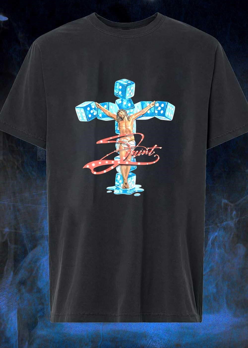 Saint Jesus Christ on a Cross Made of Ice Dice T-Shirt