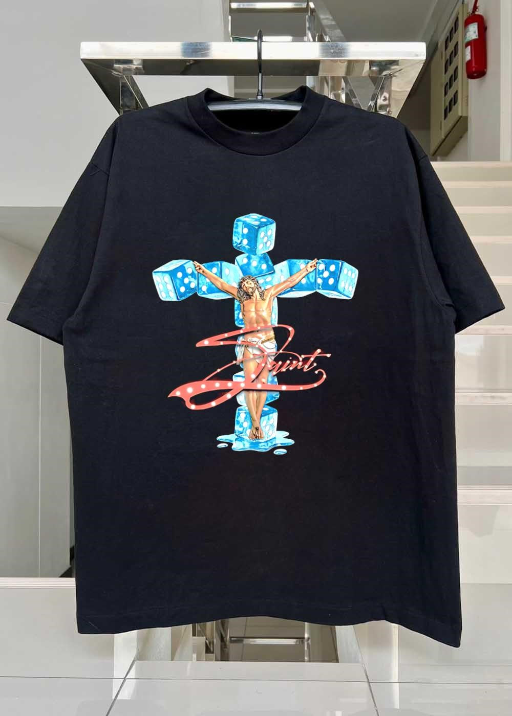 Saint Jesus Christ on a Cross Made of Ice Dice T-Shirt