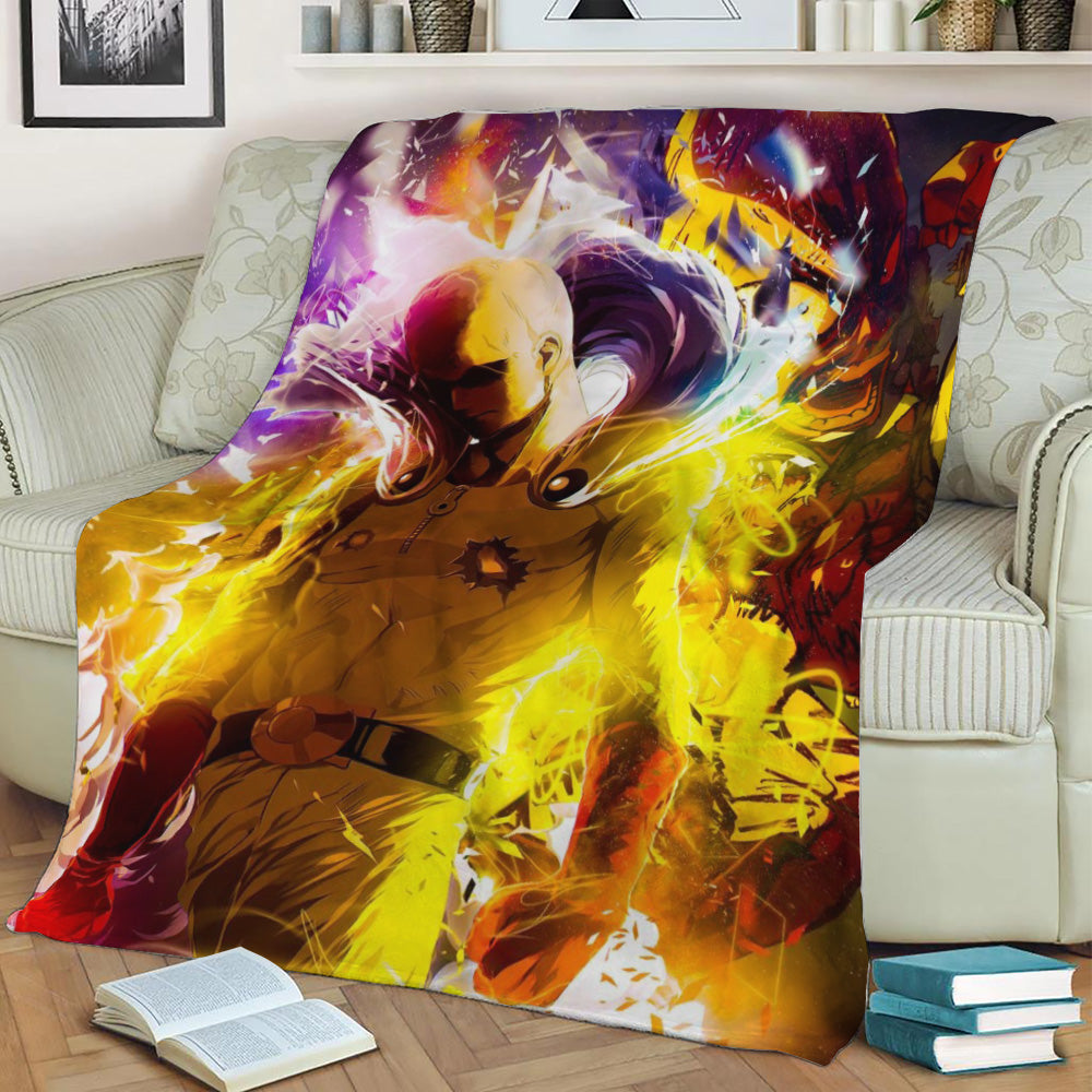 Saitama One Punch Man Fleece Throw Blanket