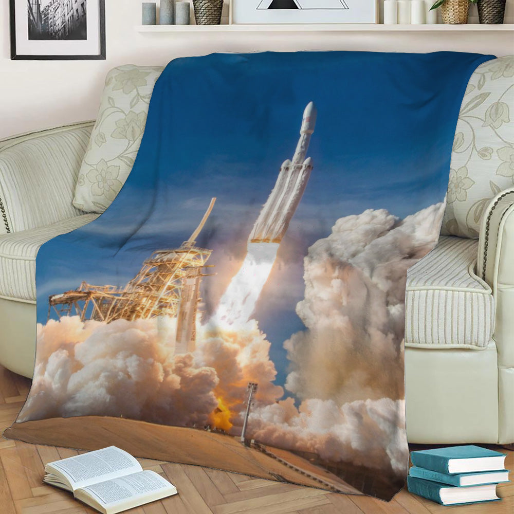 SpaceX Falcon Heavy Launch Fleece Throw Blanket