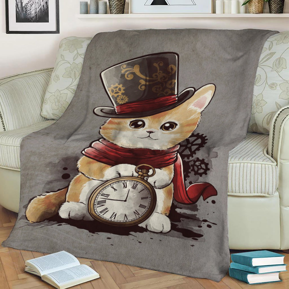 Steampunk sir cat Fleece Throw Blanket
