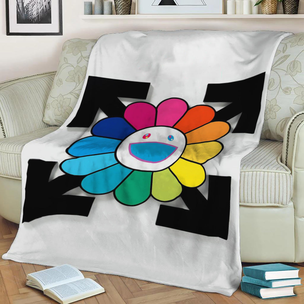 Takashi Murakami Off White Fleece Throw Blanket