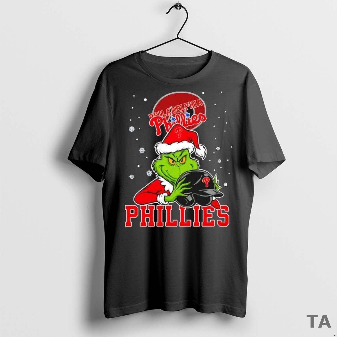 Top Philadelphia Phillies Baseball Grinch Holding Helmet Christmas T Shirt Sweater