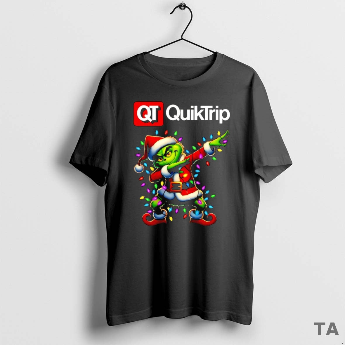 Top Santa Grinch Dabbing Quiktrip Christmas Light T Shirt Sweater