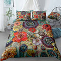 Blue Bird Boho Flower Bedding Set (Duvet Cover & Pillow Shams)