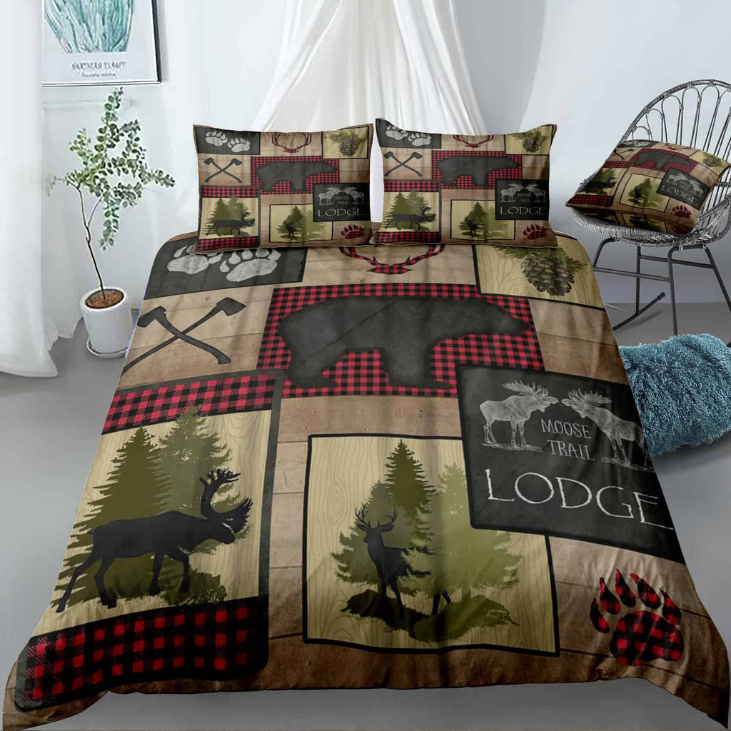 Lumberjack Plaid Lodge Patch Bedding Set (Duvet Cover & Pillow Shams)
