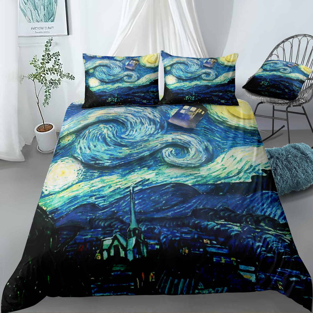 Tardis Doctor Who Starry Night Bedding Set (Duvet Cover & Pillow Shams)