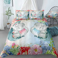 Watercolor Cute Little Elephant Flowers Bedding Set (Duvet Cover & Pillow Shams)
