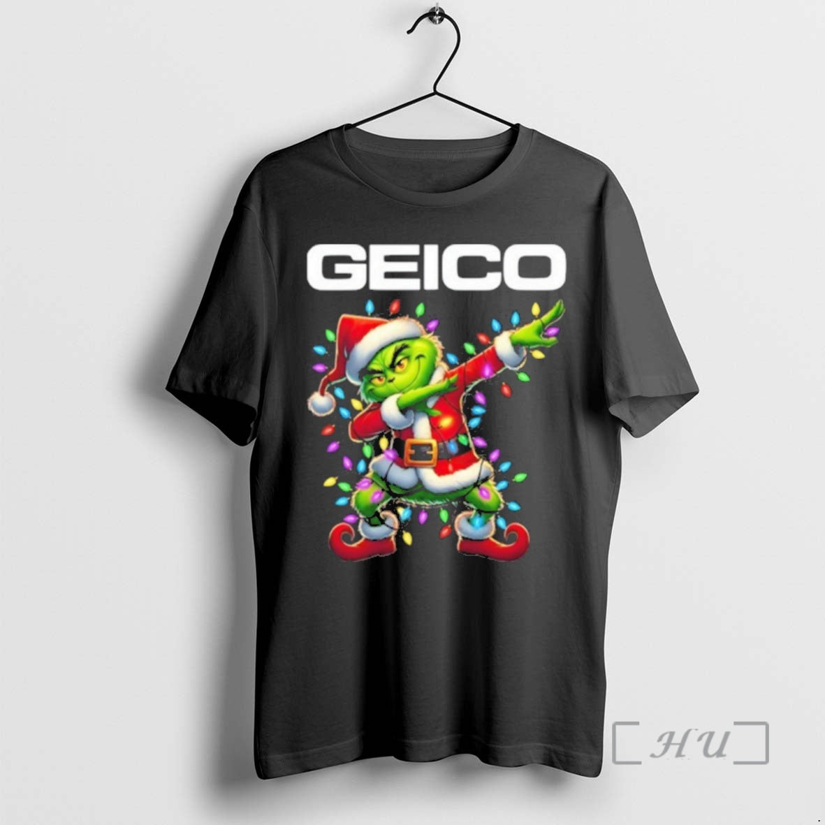Trending Geico Logo X Grinch Dabbing Light Christmas Premium T Shirt Sweater
