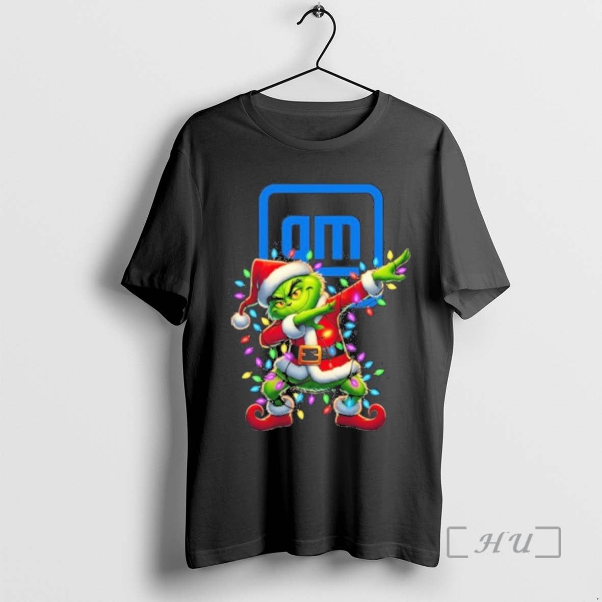 Trending General Motors Logo X Grinch Dabbing Light Christmas Premium T Shirt Sweater