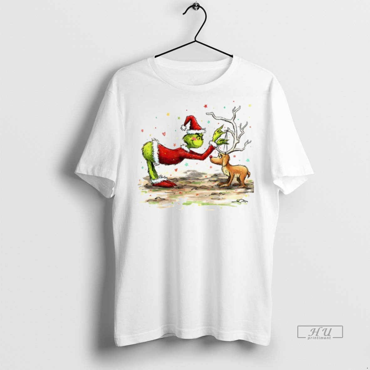 Trending Grinch Santa Hat With Max Merry Christmas 2025 Graphic Tee Shirt Sweater
