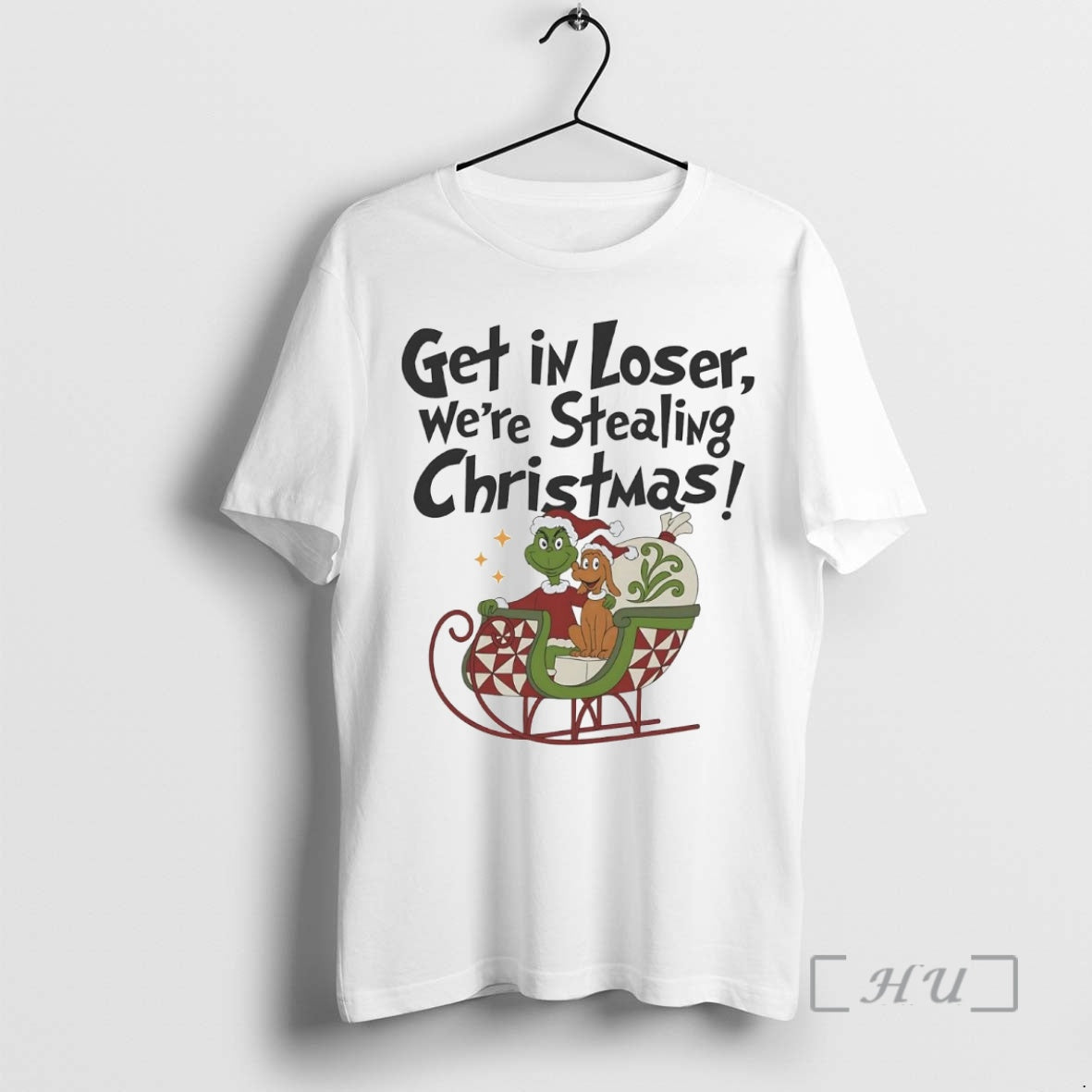 Trending Grinch Santa Sleigh Get In Loser Stealing Christmas Premium T Shirt Sweater