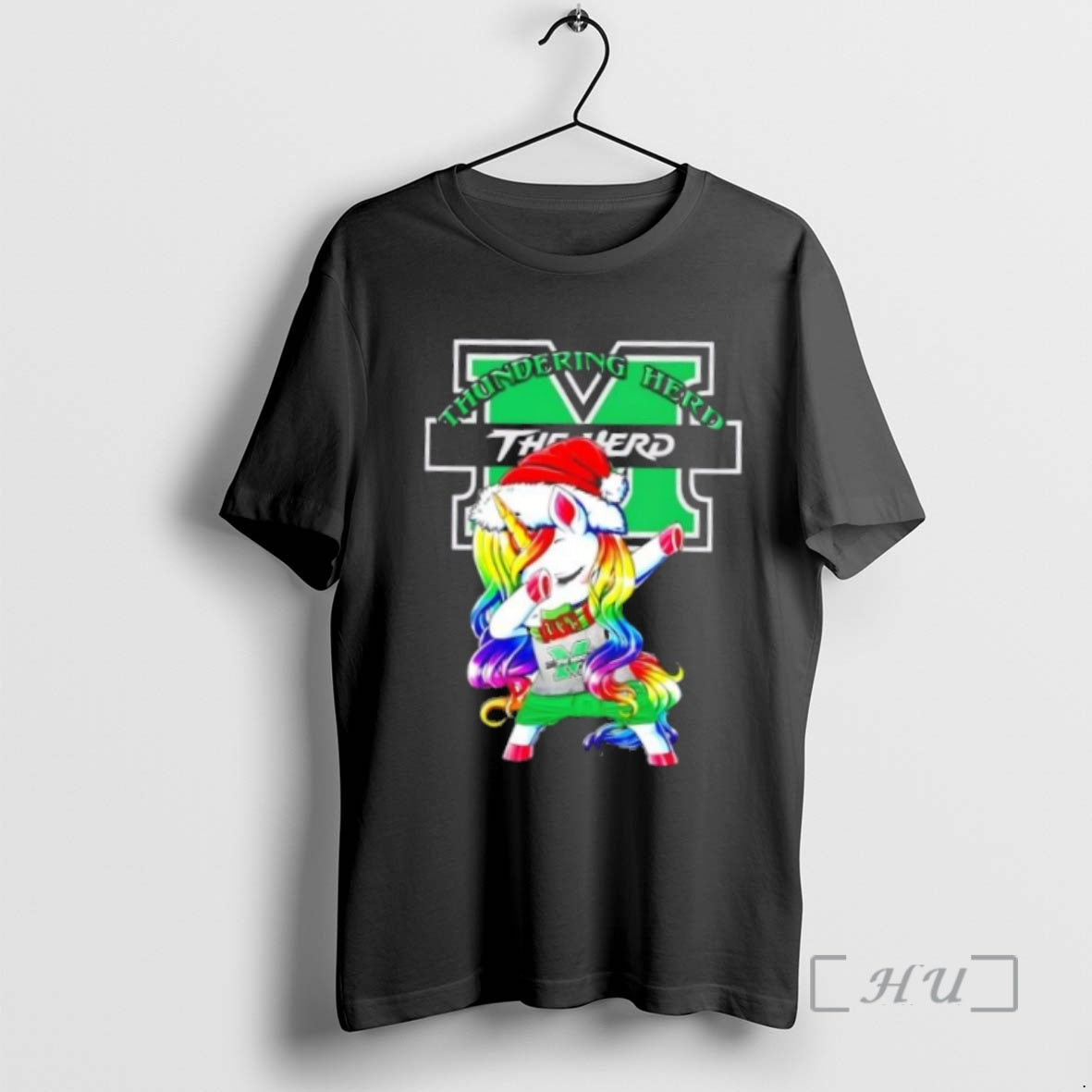 Trending Marshall Thundering Herd Football X Unicorn Santa Hat Dabbing Merry Christmas