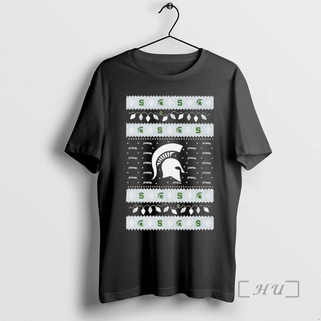 Trending Michigan State Spartans Ugly Christmas Light Premium T Shirt Sweater