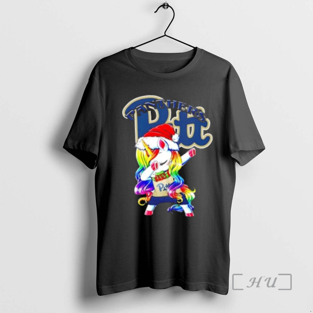 Trending Pittsburgh Panthers Football X Unicorn Santa Hat Dabbing Merry Christmas Premium T Shirt Sweater