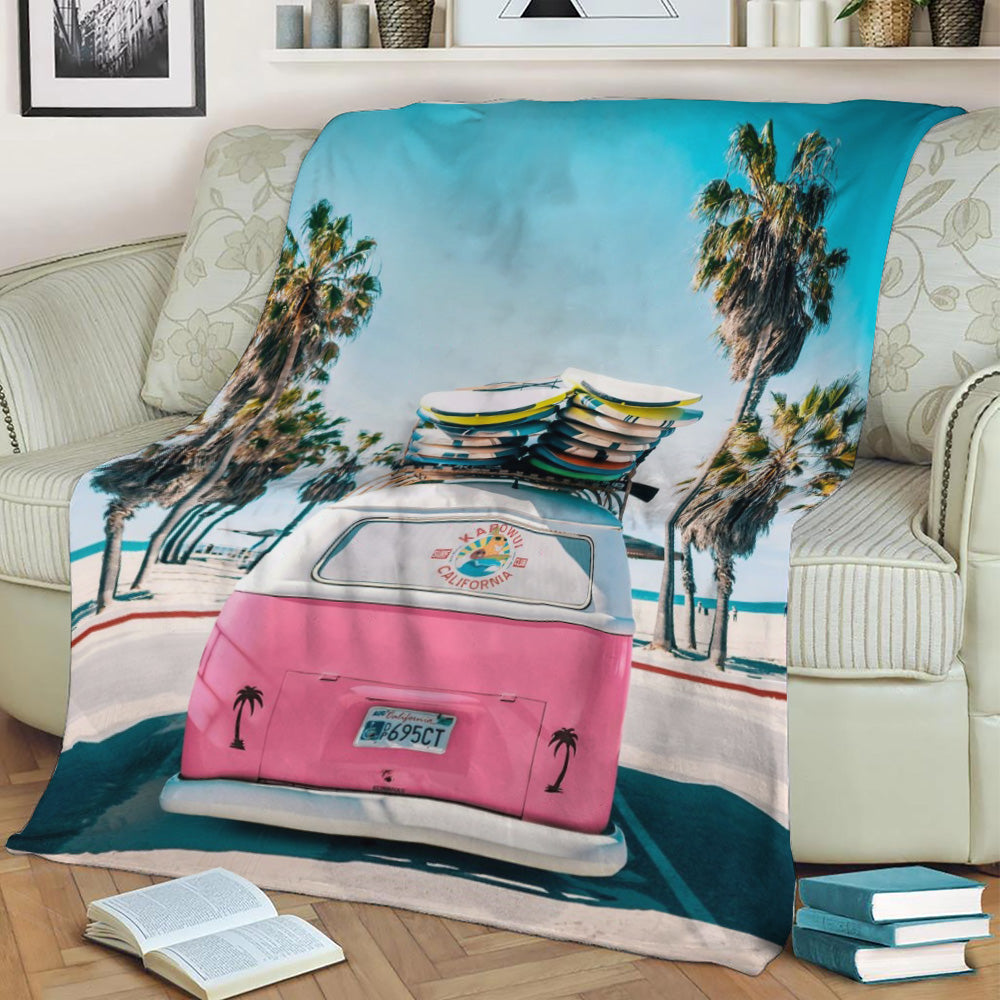 Van Life In Pink Fleece Throw Blanket
