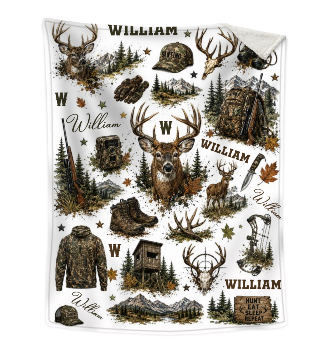 Personalized Hunting Blanket, Custom Deer Hunting Blanket with Name, Camo Hunter Throw Blanket, Outdoor Cabin Decor, Gift for Hunter Him