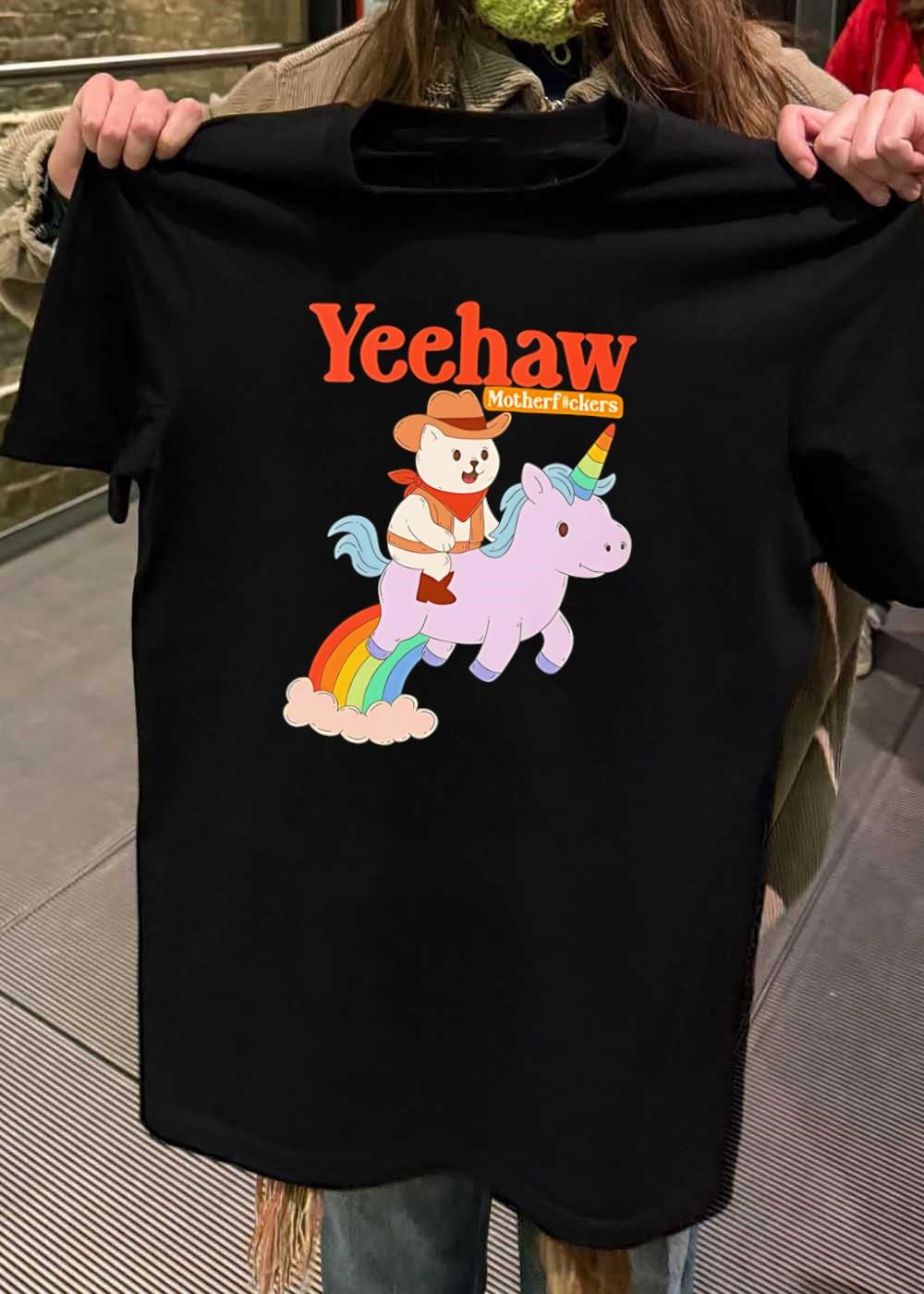 Yeehaw Motherfuckers Cat Riding Unicorn T-Shirt