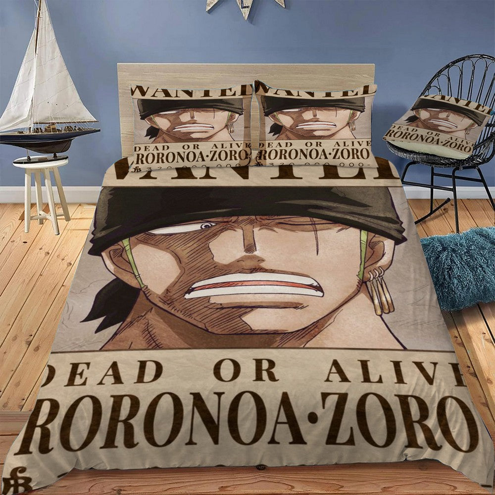 Zoro Bounty Wanted Poster Bedding Set (Duvet Cover & Pillow Shams)