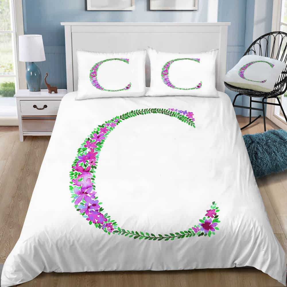 Floral Monogram Letter C Bedding Set (Duvet Cover & Pillow Shams)