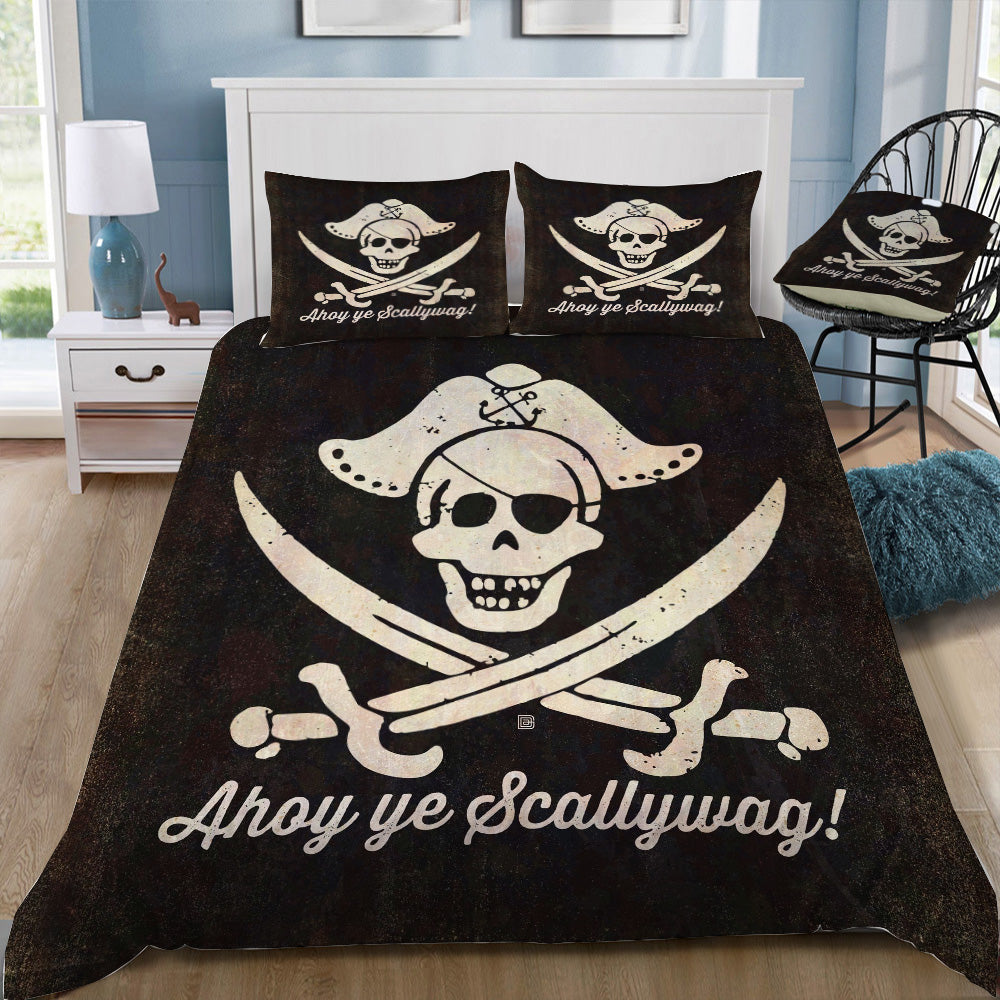 Ahoy Ye Scallywag Pirate Flag Bedding Set (Duvet Cover & Pillow Shams)