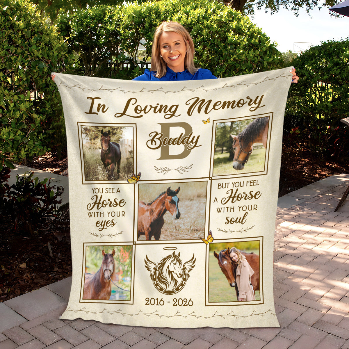 Horse Memorial Photo Blanket, Custom Horse Photo Collage Blanket, Horse Loss Remembrance Gift, Pet Memorial Gift, In Loving Memory Of Horse