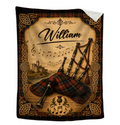 Personalized Bagpipe Blanket, Custom Name Bagpiper Gift, Scottish Bagpipes Blanket, Scotland Music Lover Gift, Celtic Highland Decor