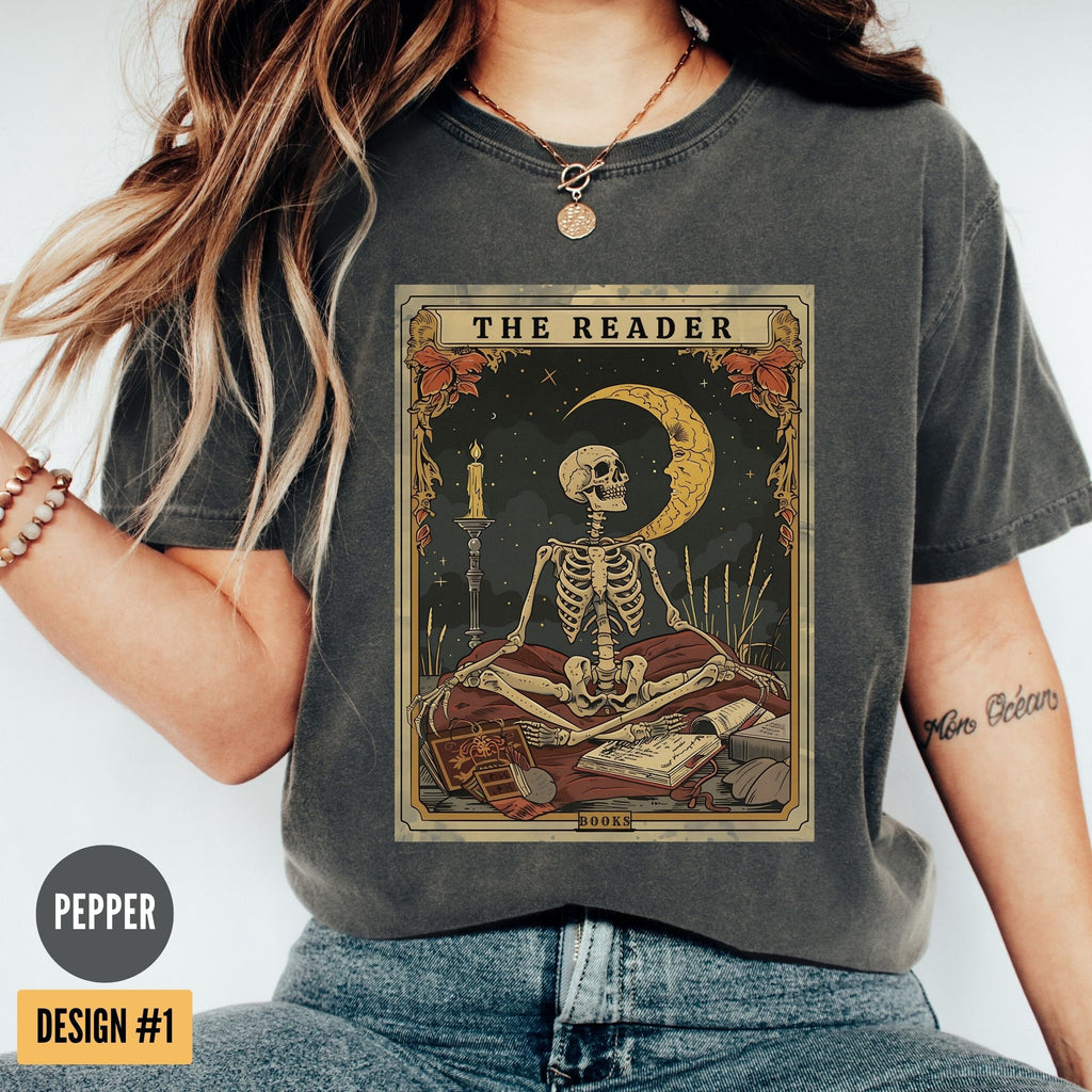 Comfort Colors Reader Tarot Card Skeleton Reading Tarot Card Book Lover Bookish Tarot Lover (1)