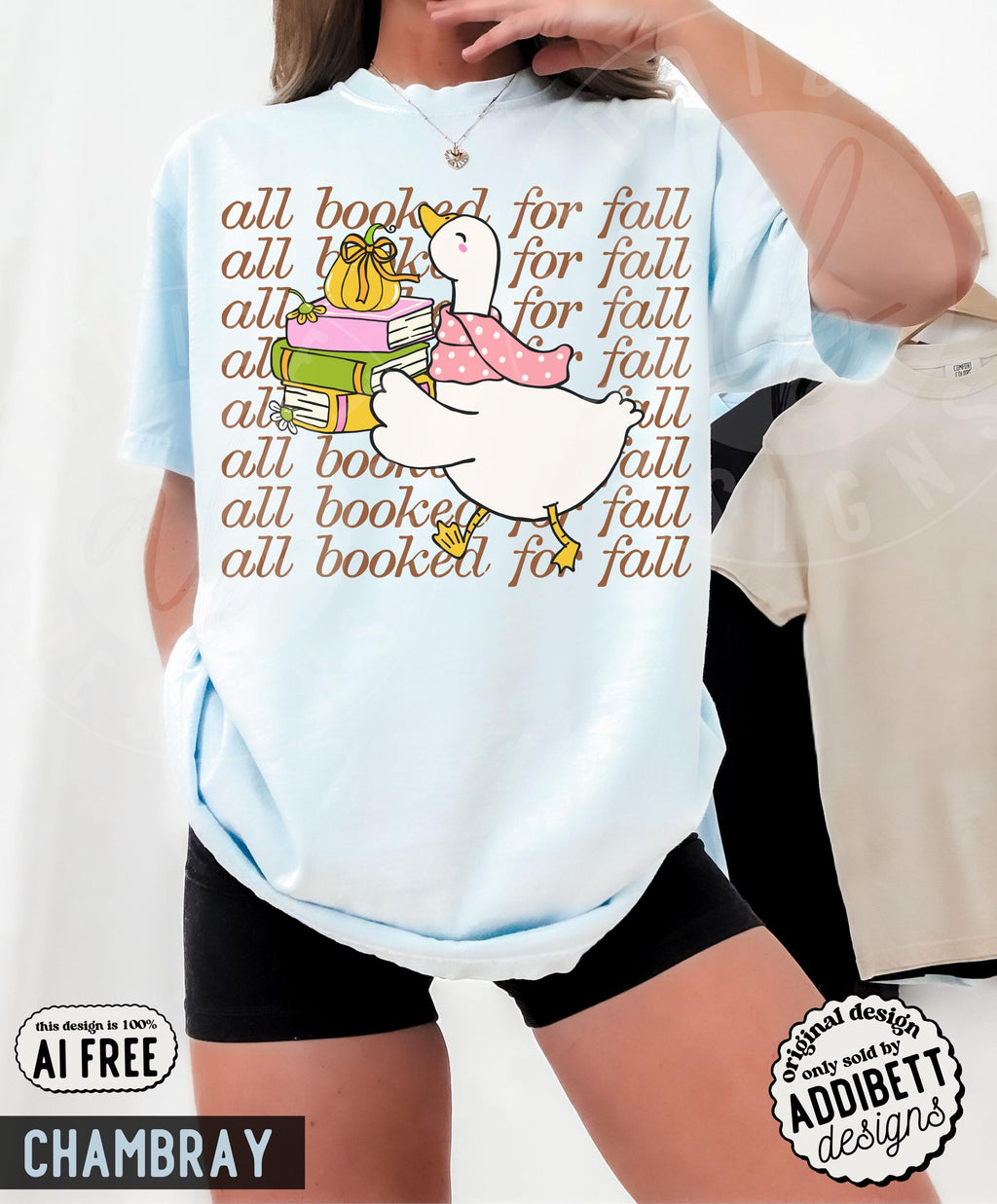 Comfort Colors Booked Fall Goose Cartoon Goose Fall Book Lover Tee (3)