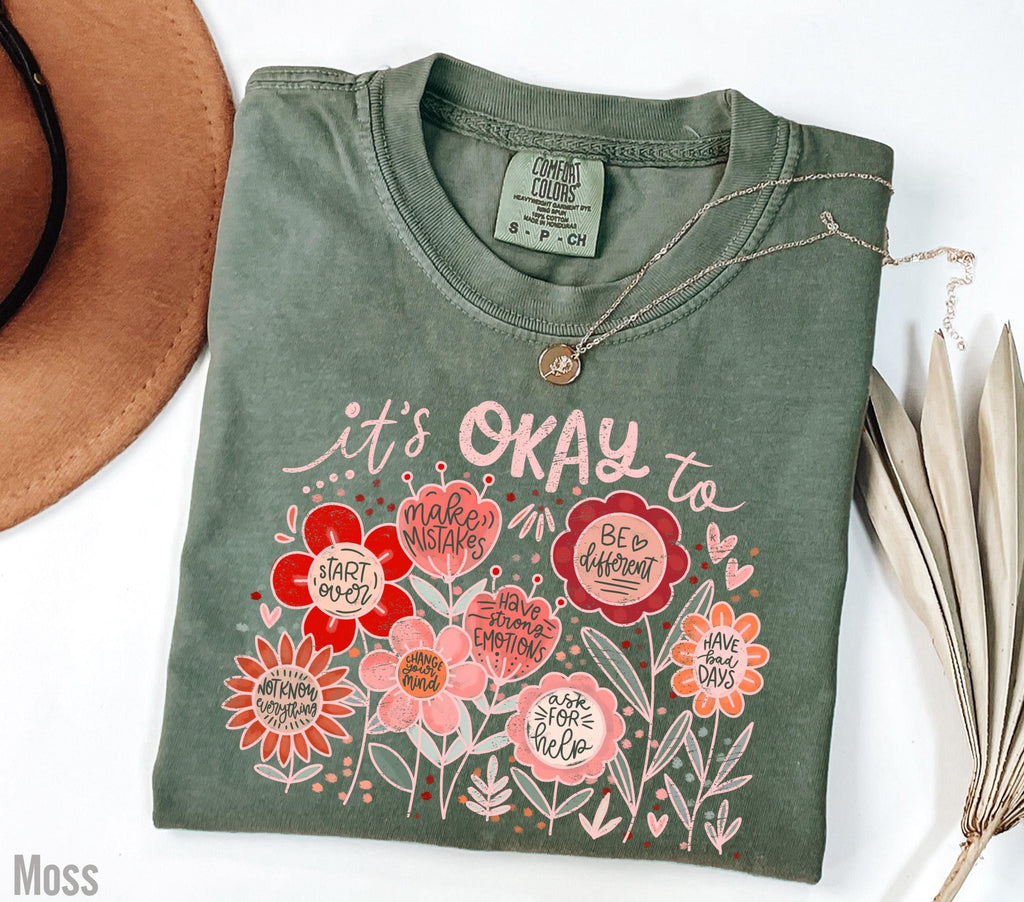 It'S Okay Boho Floral Comfort Colors Flowers Kindness Custom Mental Health (2)