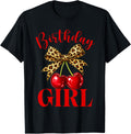 Birthday Girl Leopard Coquette Bow Red Cherry Bday Unisex T-shirt, Sweatshirt, Hoodie (1)