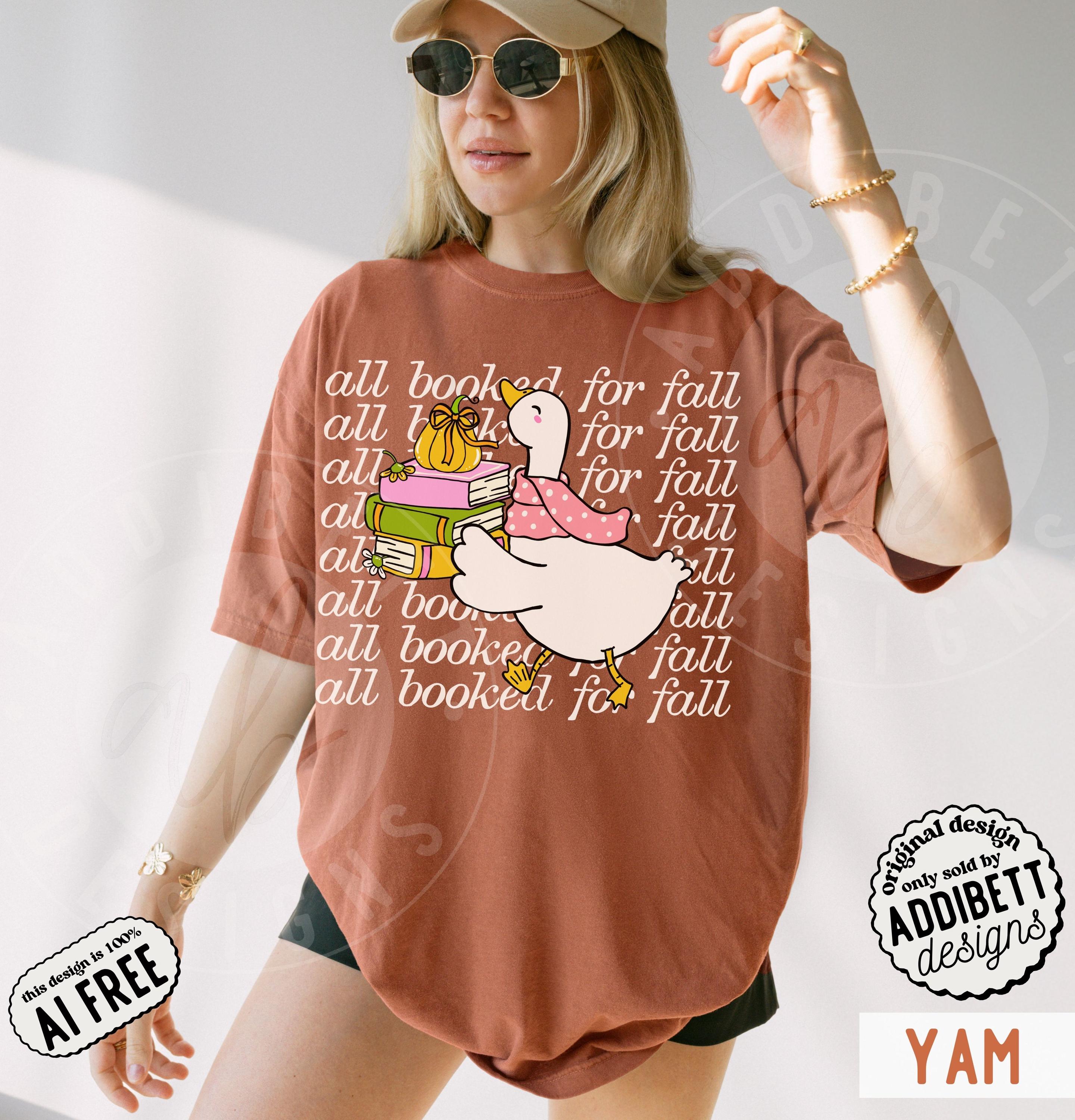 Comfort Colors Booked Fall Goose Cartoon Goose Fall Book Lover Tee (4)