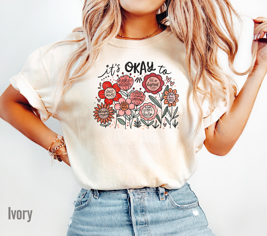 It'S Okay Boho Floral Comfort Colors Flowers Kindness Custom Mental Health (3)