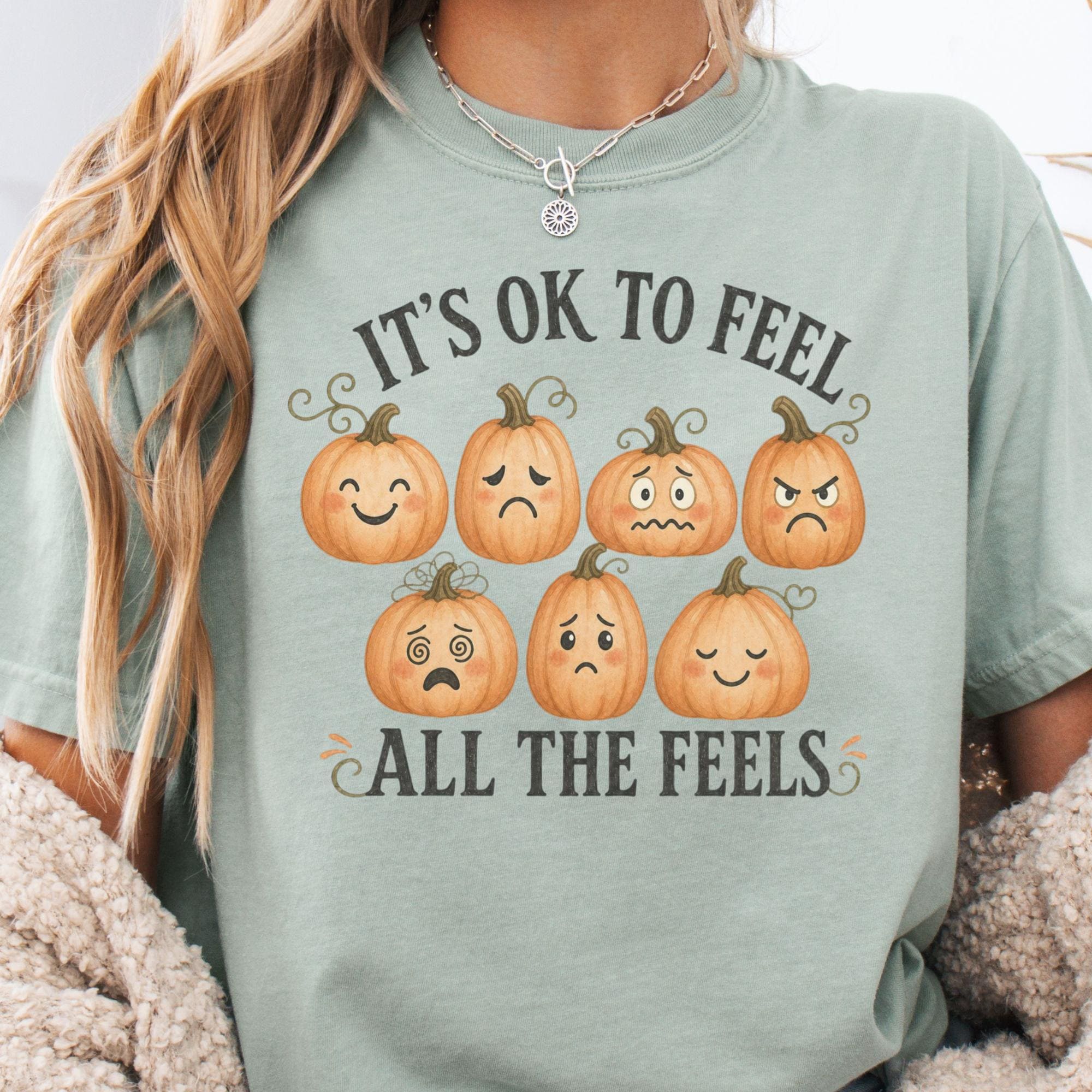 It'S Ok Feel Feels Mental Health Pumpkin Tee Counselor Therapist Fall Emotional Wellness (2)
