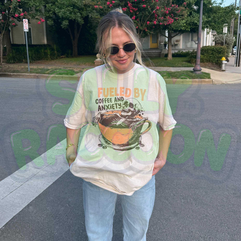 Fueled Coffee Anxiety Skeleton Coffee Tee Retro Skull Mental Health Humor Tee Vintage Skull (2)