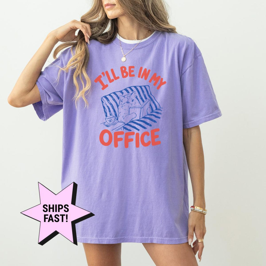 I'Ll Office Book Lover Cat Tee Comfort Colors Bookish Cat Reading Introvert Homebody Reader (4)