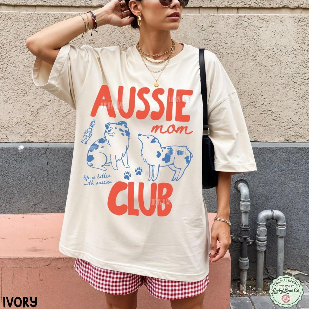 Aussie Mom Club Australian Shepherd Dog Mom Dog Mama Comfort Colors Dog Mom Tee Fur Mama Pet Parent (1)