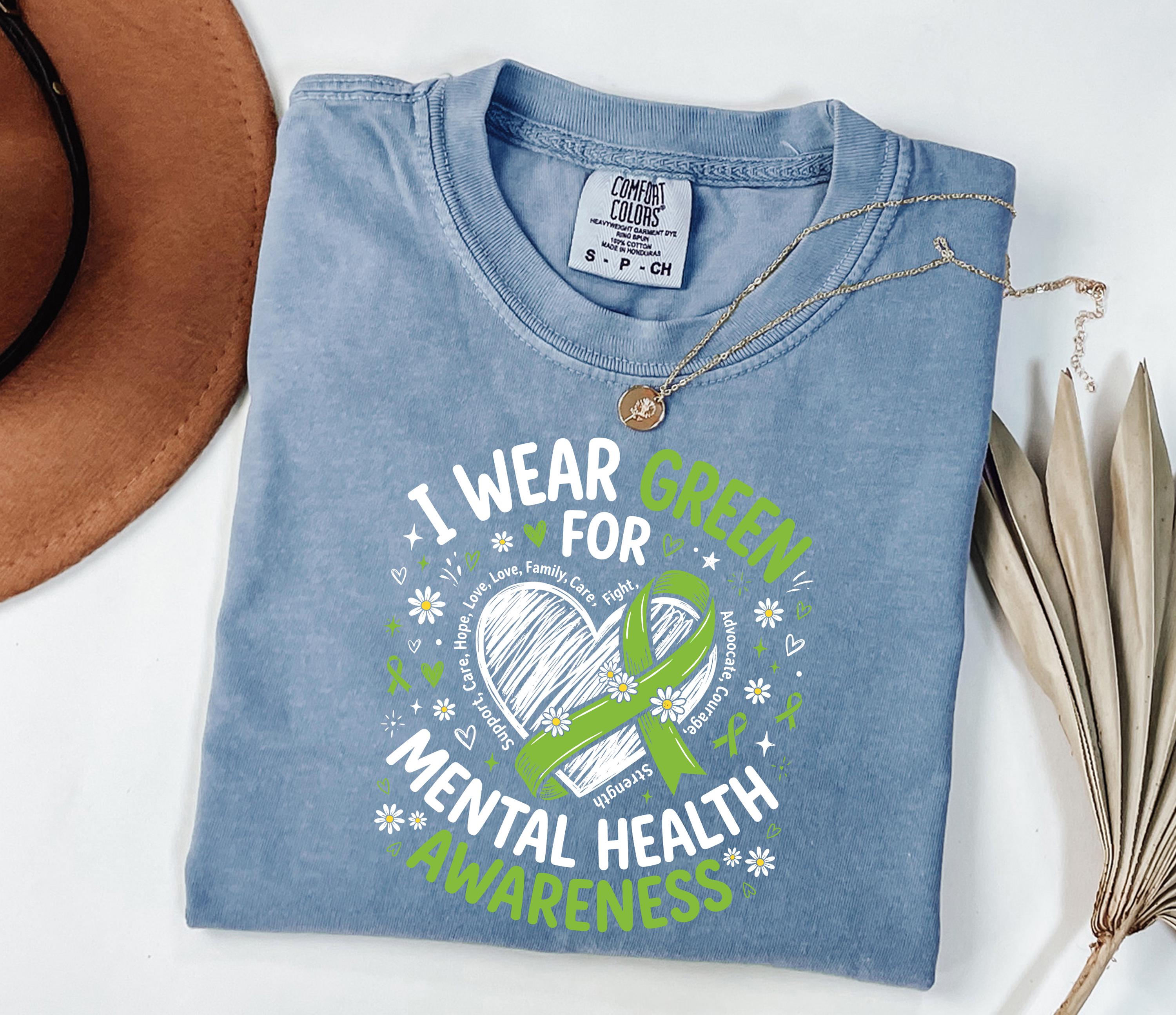 Comfort Colors Mental Health Green Mental Health Awareness Tee Green Ribbon Anxiety Support Therapy (3)