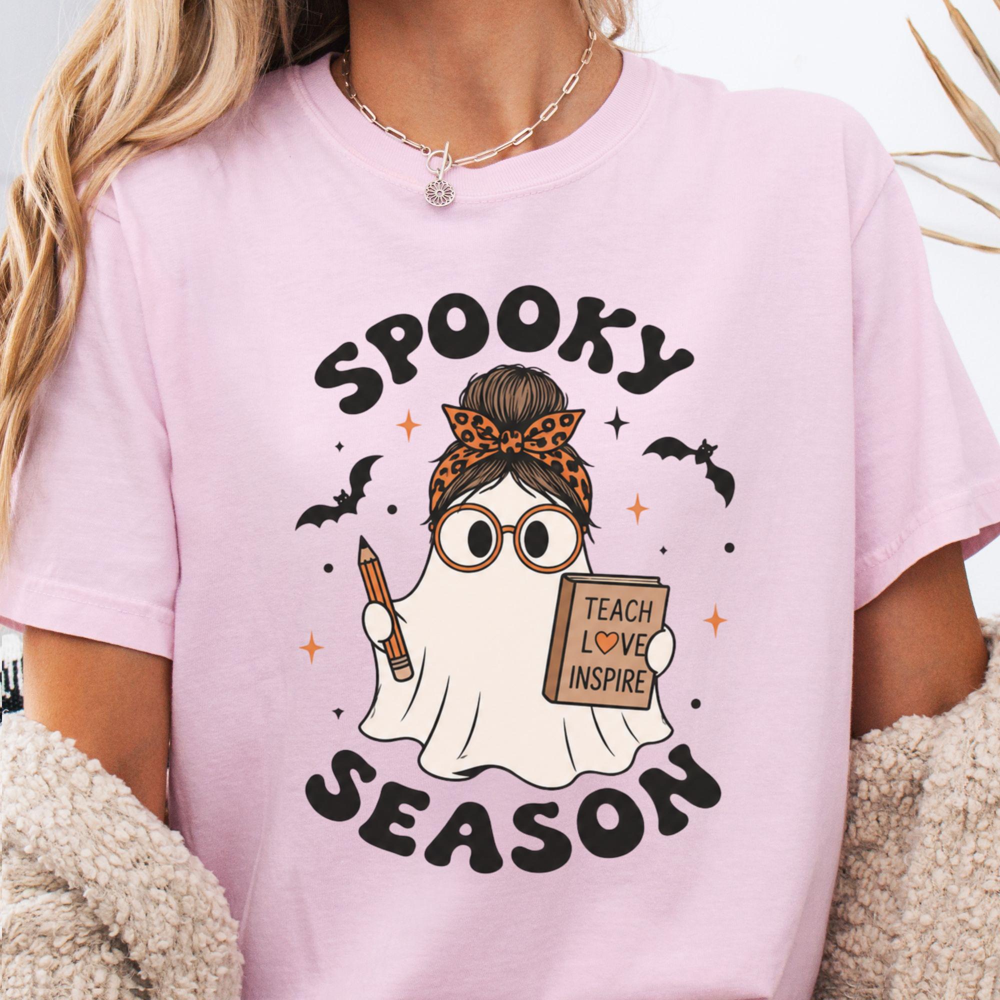 Spooky Season Teacher Ghost Teacher Halloween Tee Classroom Fall Educators (3)