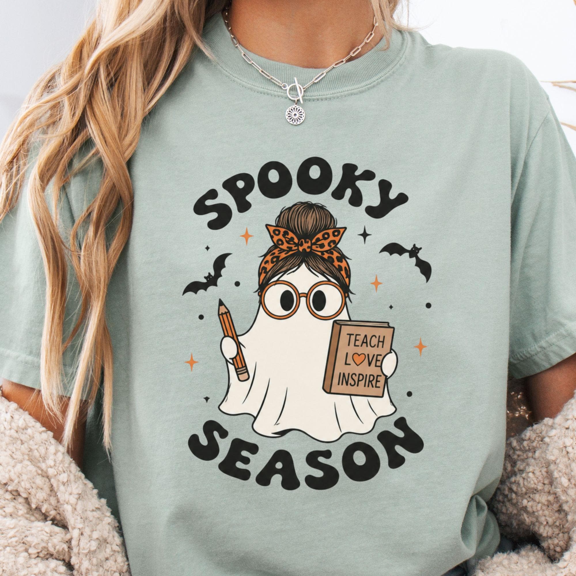 Spooky Season Teacher Ghost Teacher Halloween Tee Classroom Fall Educators (2)