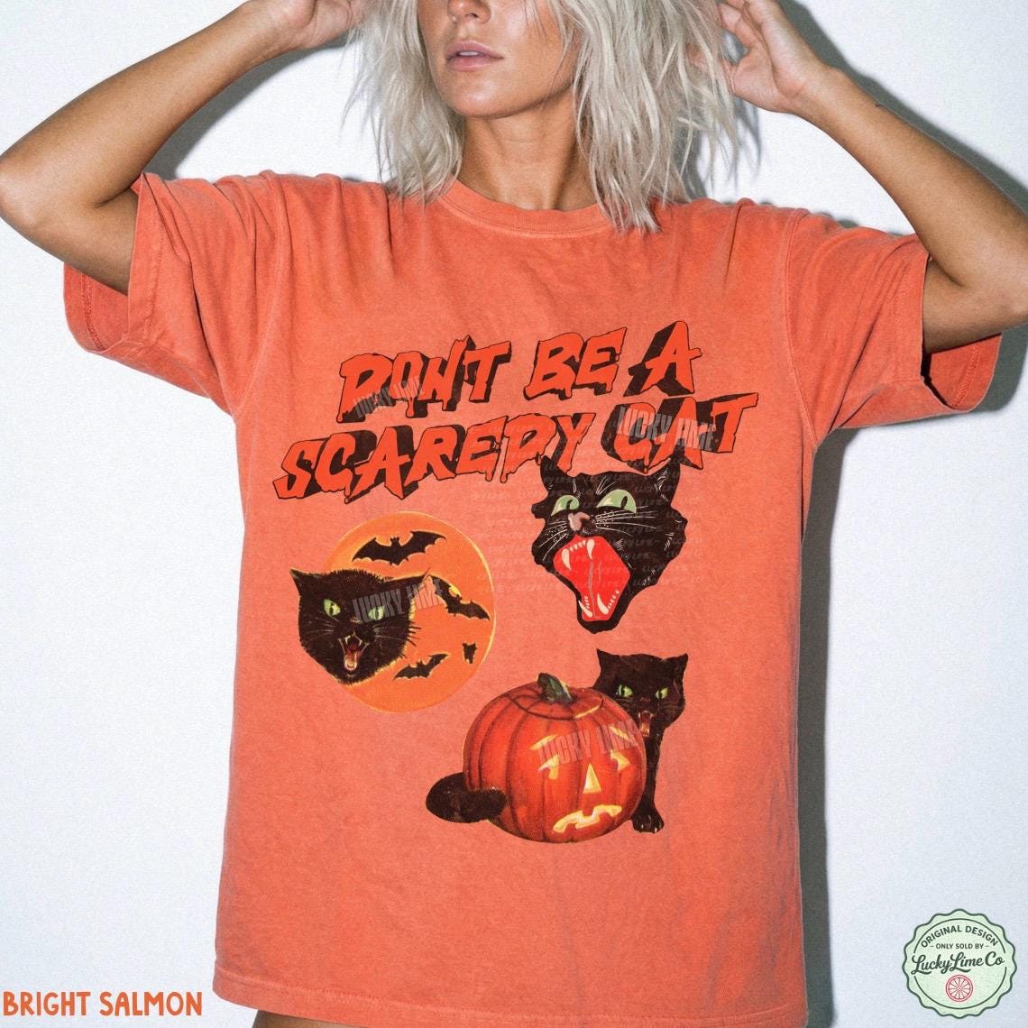 Comfort Colors Black Cat Pumpkin Don Scaredy Ca Retro Vintage Halloween Spooky Season Tee Cat Lover (4)