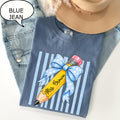 Comfort Colors Custom Teacher Name Pencil Coquette Bow Teacher Tee Personalized (1)