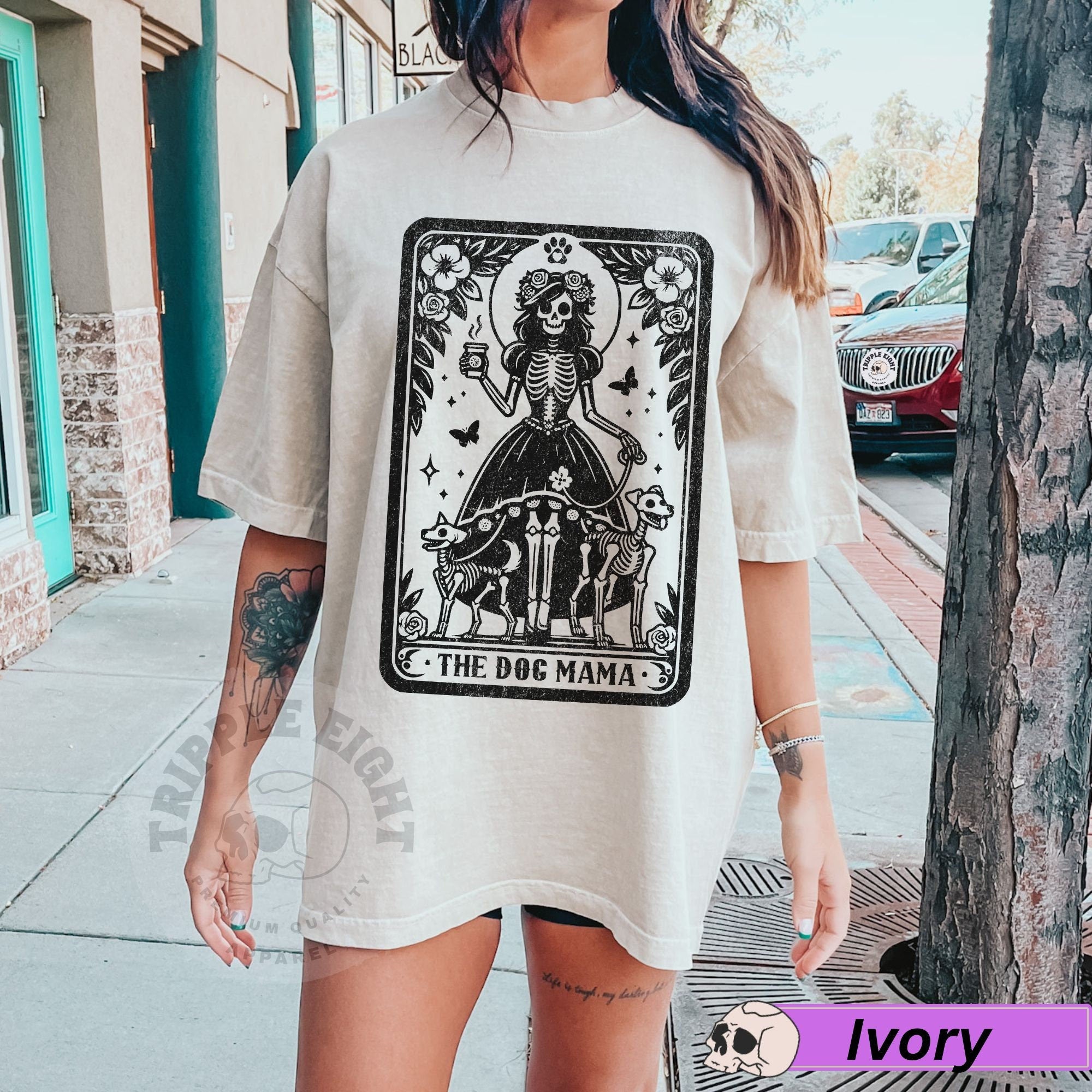Dog Mama Tarot Card Witchy Skeleton Dog Lover Celestial Dog Puppy Mother Witchy Gothic Dog Lover Skeleton Comfort Colors (1)