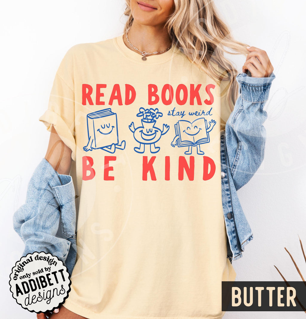 Comfort Colors Read Books Kind Stay Weird Retro Doodle Tee (3)