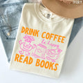 Comfort Colors Drink Coffee Read Books Happy Orange Pink Doodle Drawings Bookish Coffee Lover Tee (1)