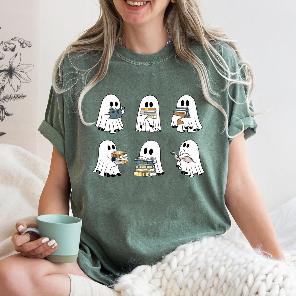 Comfort Colors Ghost Reading Books Bookish Halloween Halloween Teacher Librarian Halloween Ghos (4)